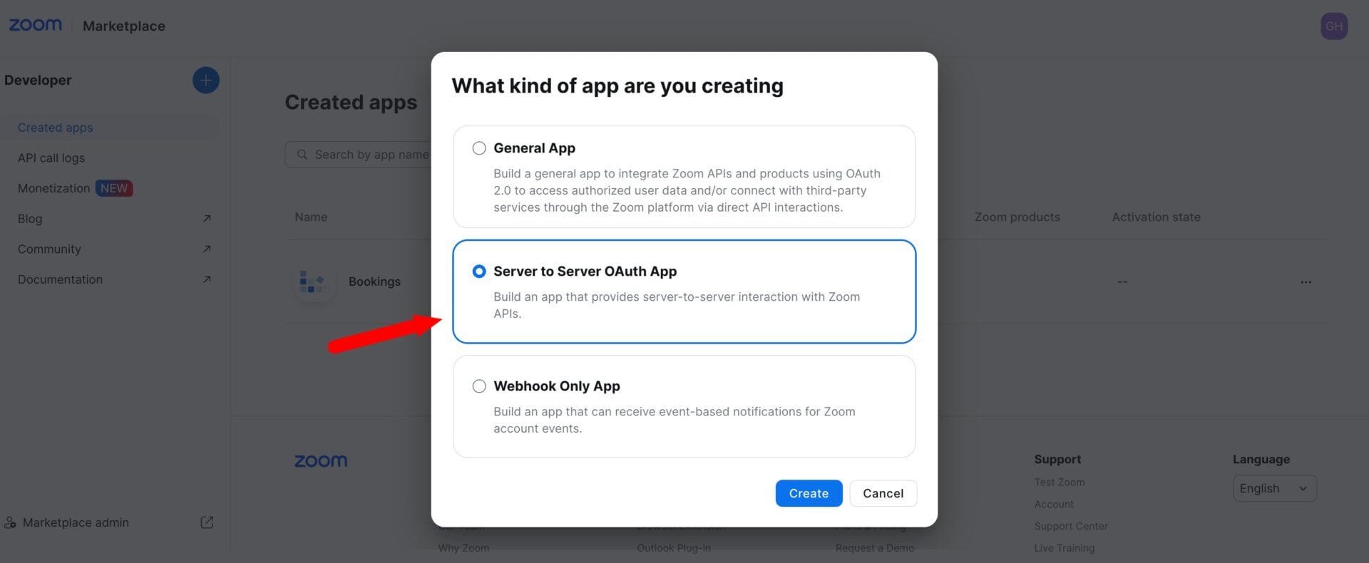 Zoom prompt to select app type