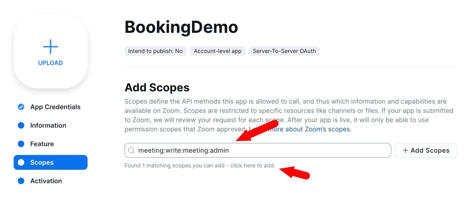 Enter the scope in the 'Add scopes' step
