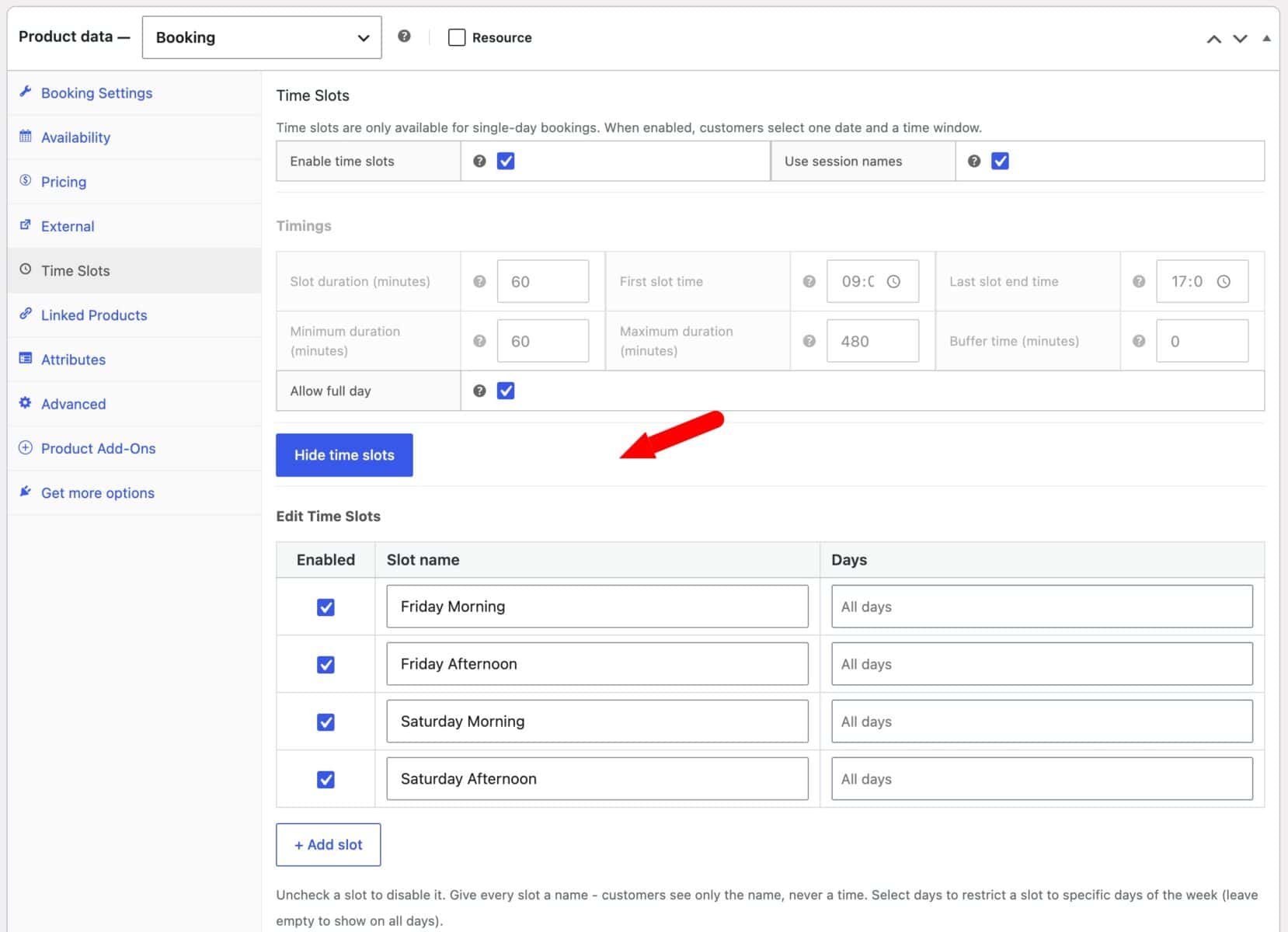 Set your session names in the time slots edit field
