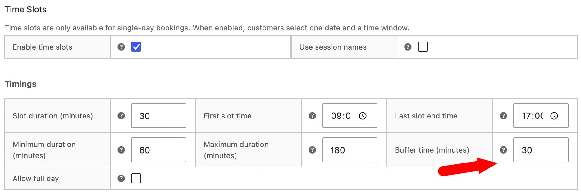 Bookings for WooCommerce 'Buffer time' setting