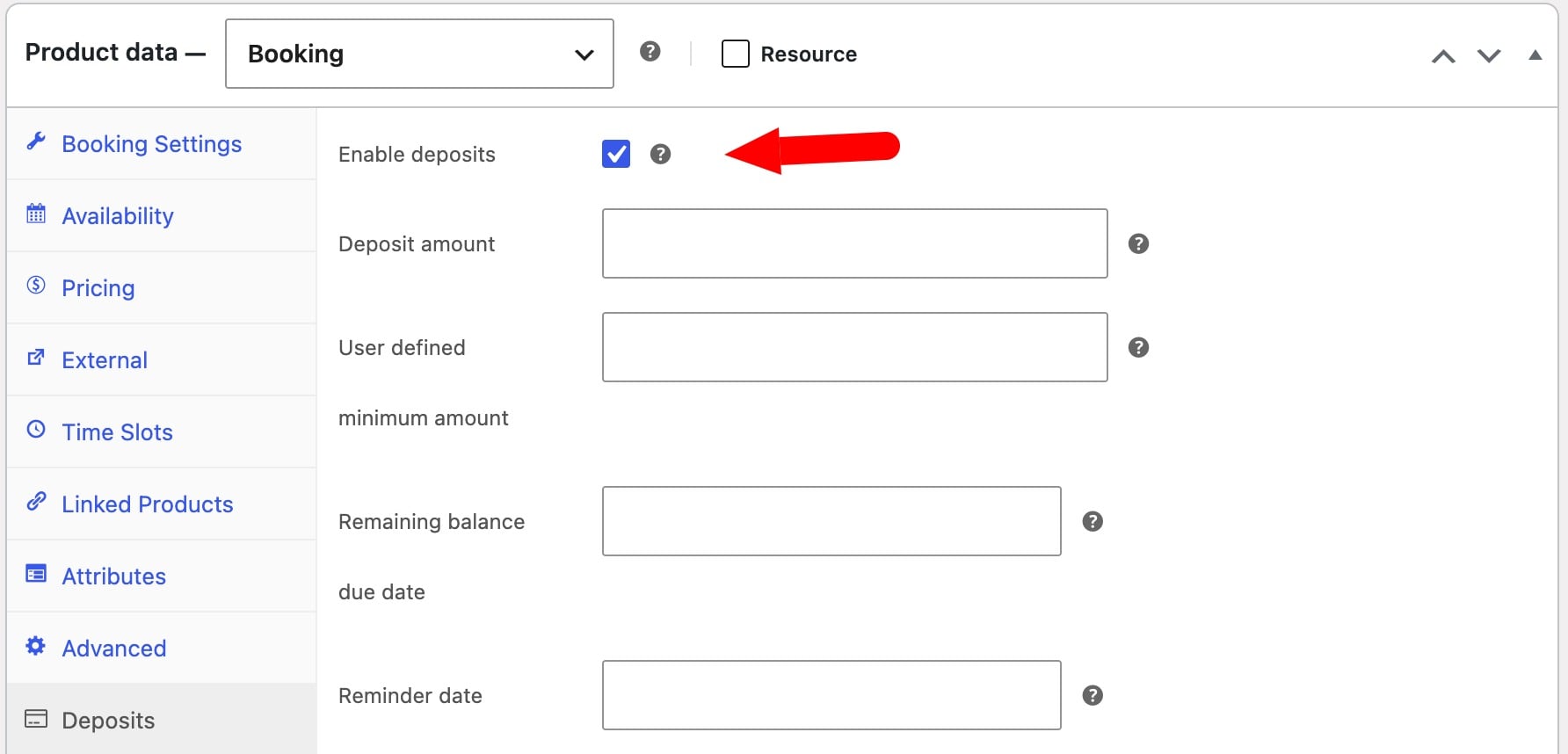 Enable deposits on individual product pages