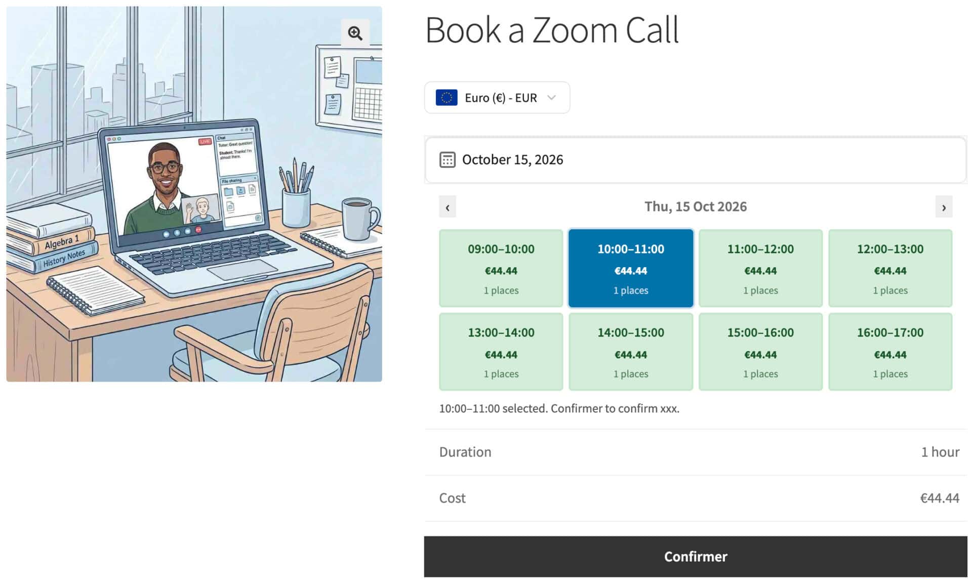 WooCommerce bookable product page with multicurrency support