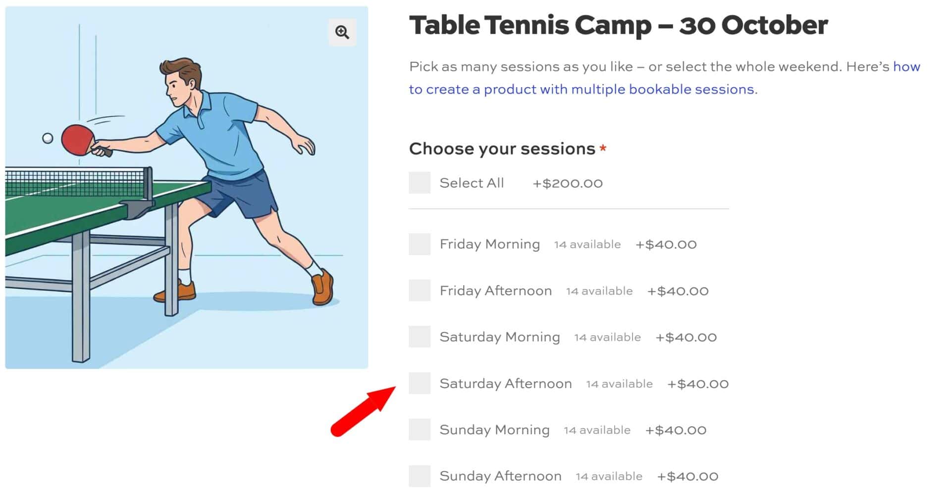 Named sessions instead of time slots on WooCommerce bookable product
