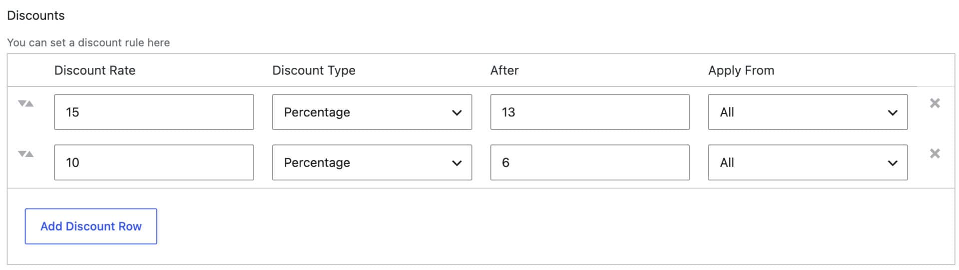 Setting for tiered discounts in Bookings for WooCommerce