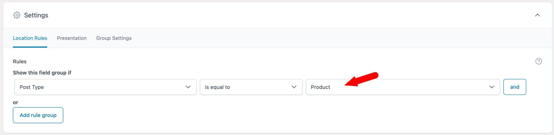 ACF setting for displaying field in WooCommerce product pages