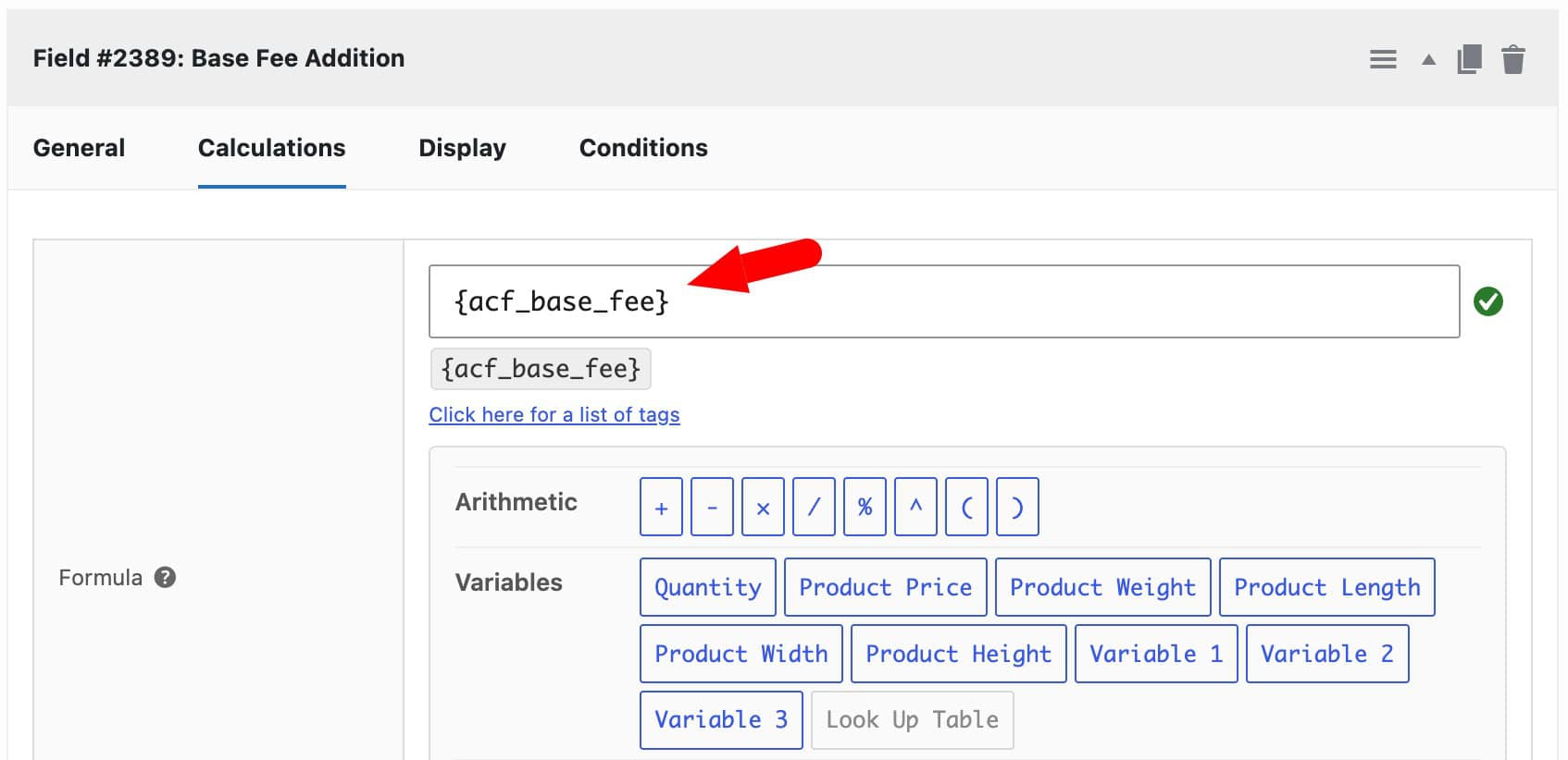 Product Add-Ons Ultimate calculation formula field with reference to ACF field