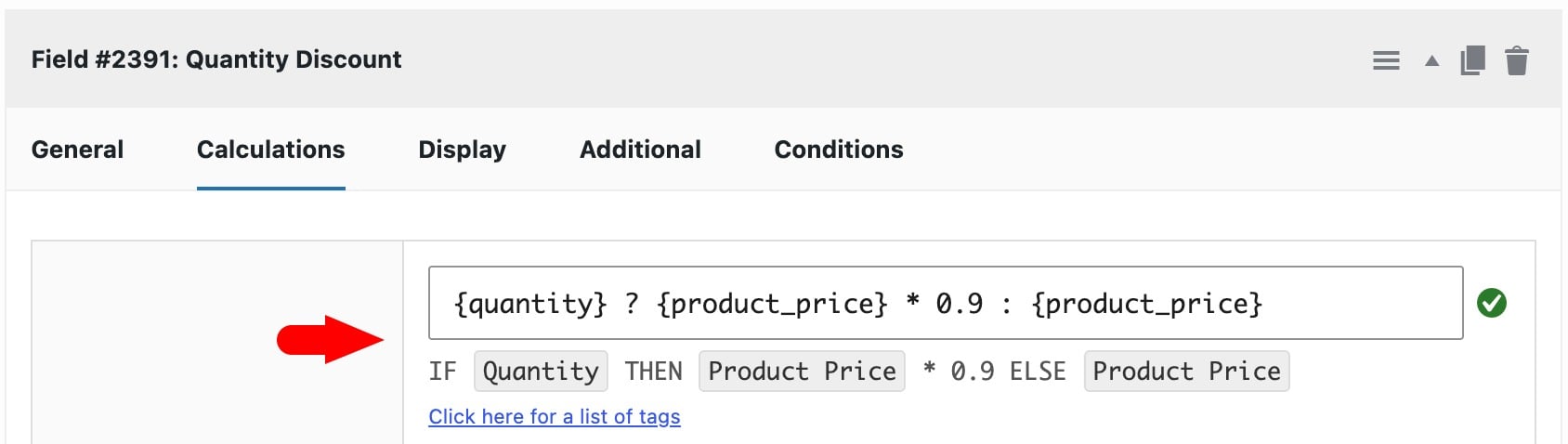 Calculation field showing it-then-else ternary formula