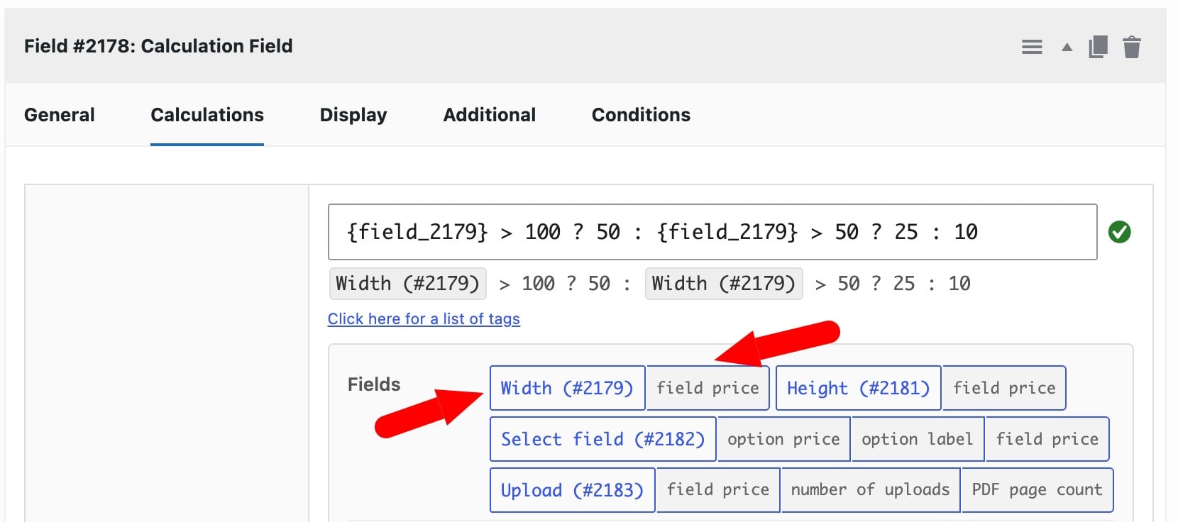 WooCommerce calculation formula builder field buttons