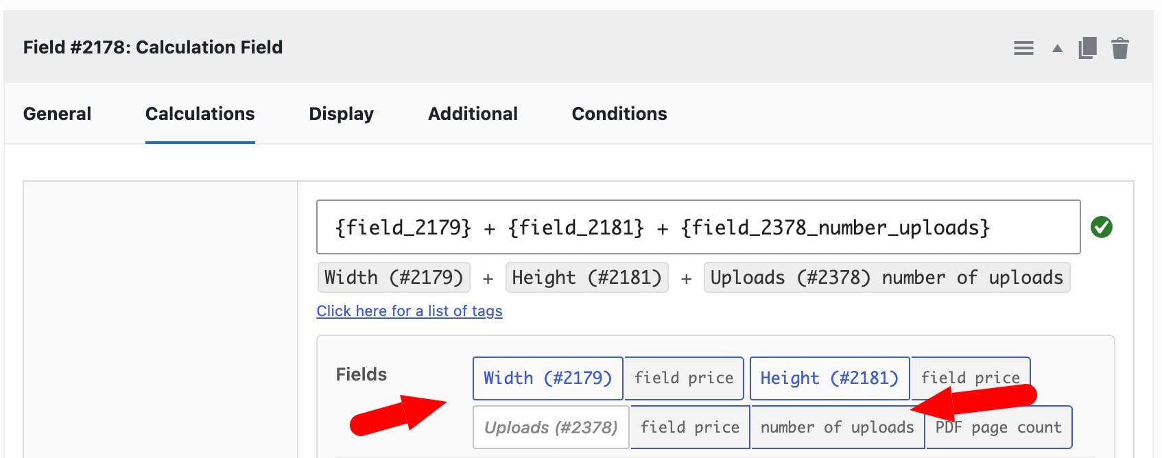 WooCommerce calculation formula builder field buttons