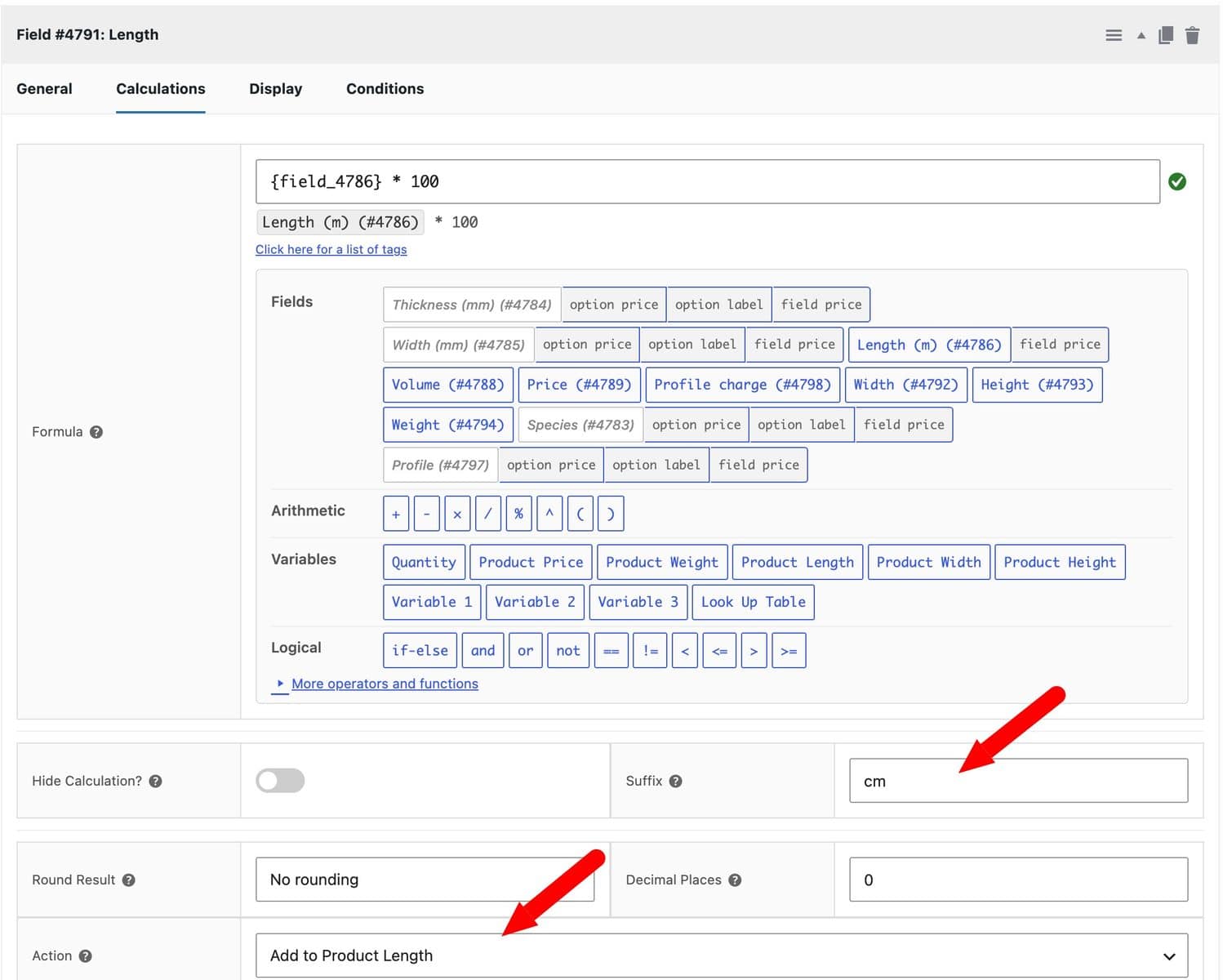 Field to set product's dimensions dynamically
