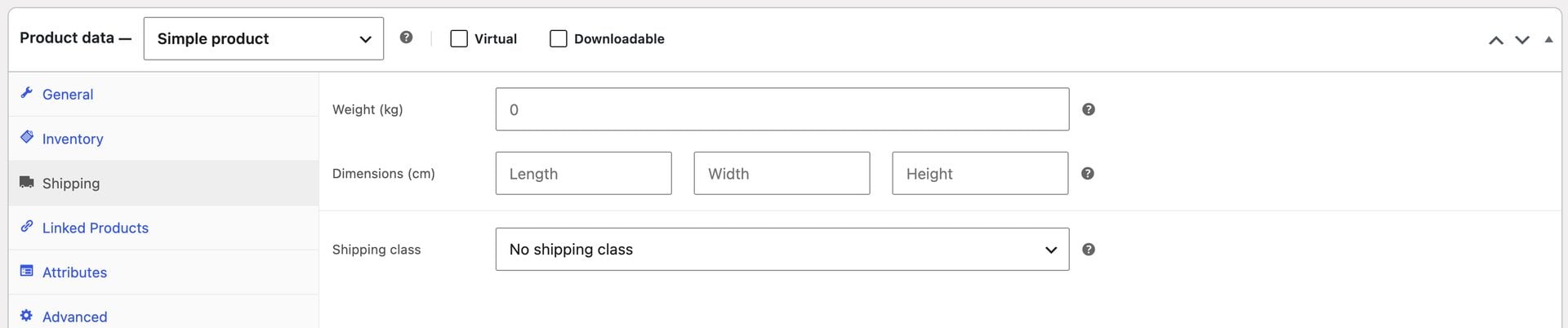 WooCommerce shipping tab for product dimensions