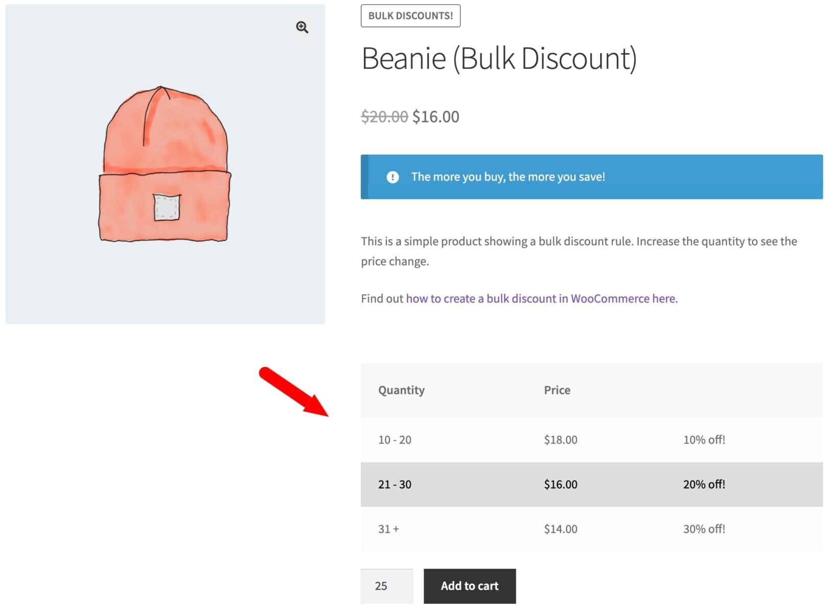 Discount pricing table on WooCommerce product page