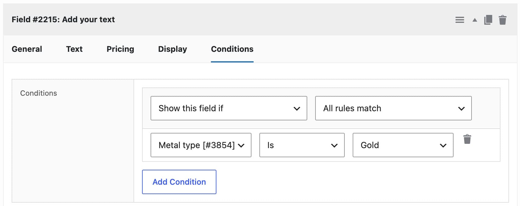 Flexible product fields with conditions