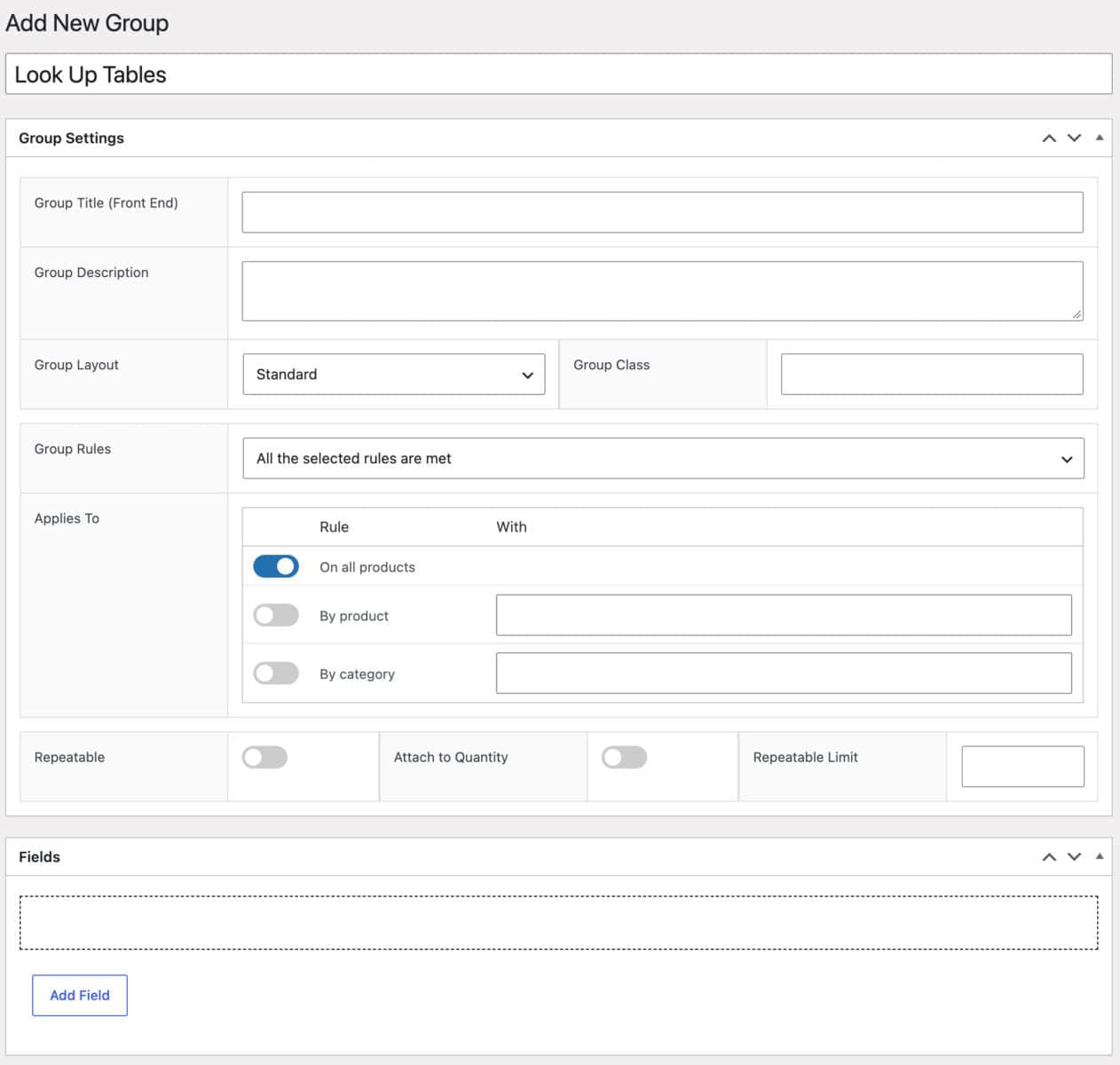 Global group settings in WooCommerce Product Add-Ons Ultimate