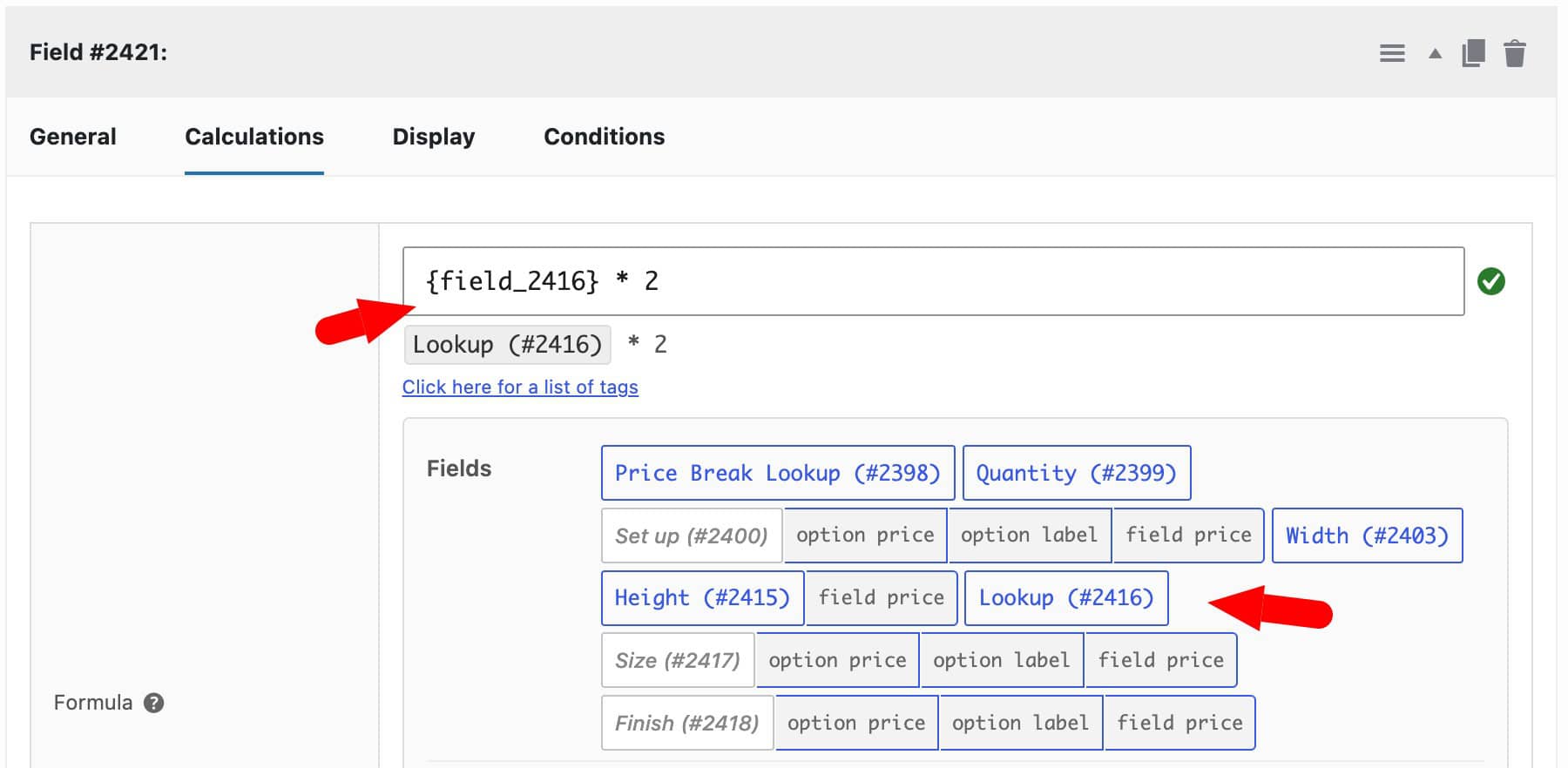 Formula using the result of a lookup table in another calculation