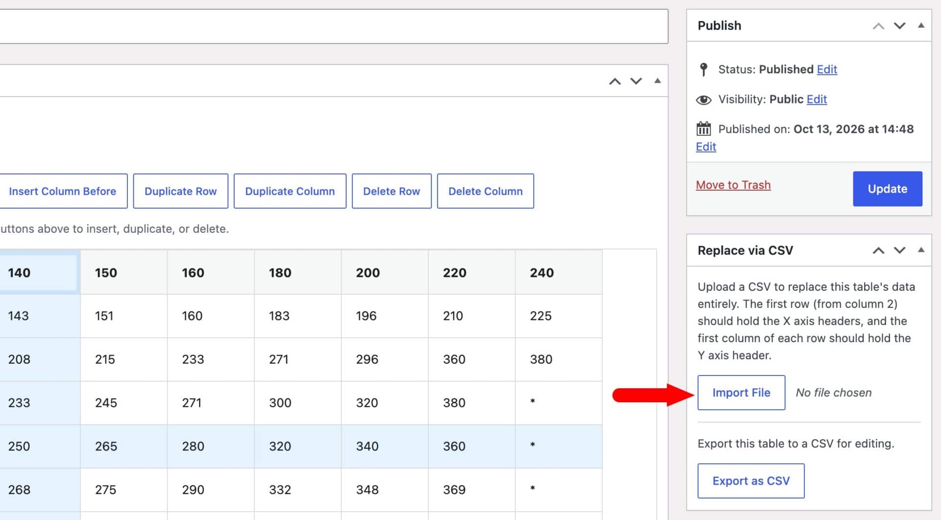 Import CSV button