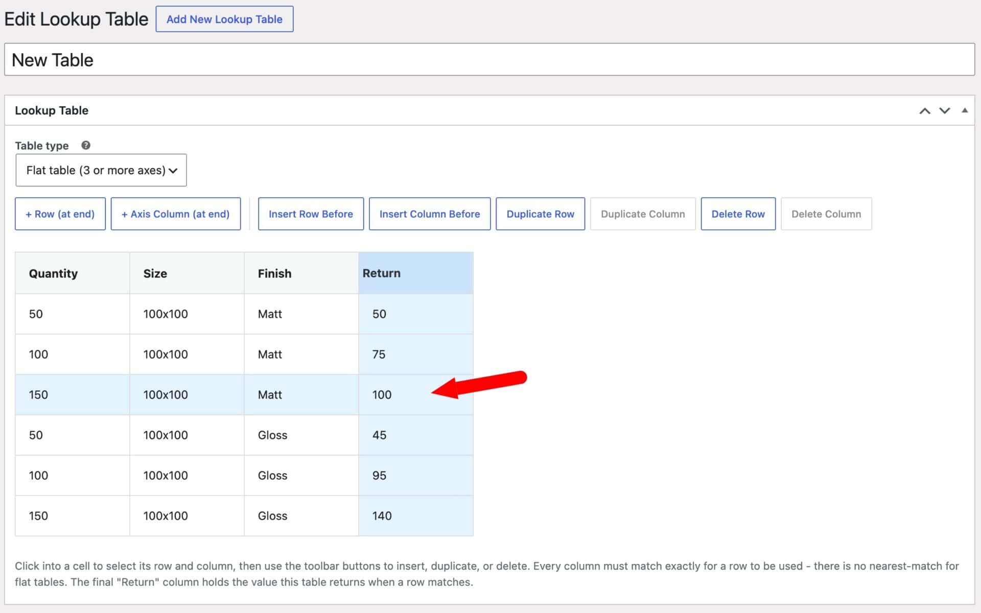 WooCommerce lookup table in list format