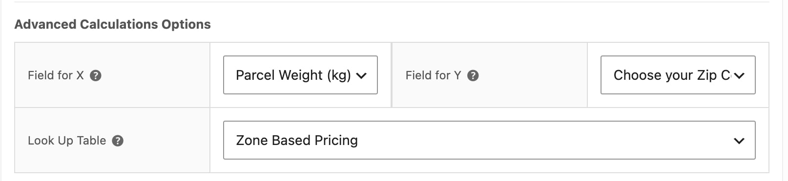 WooCommerce zip code lookup table field settings