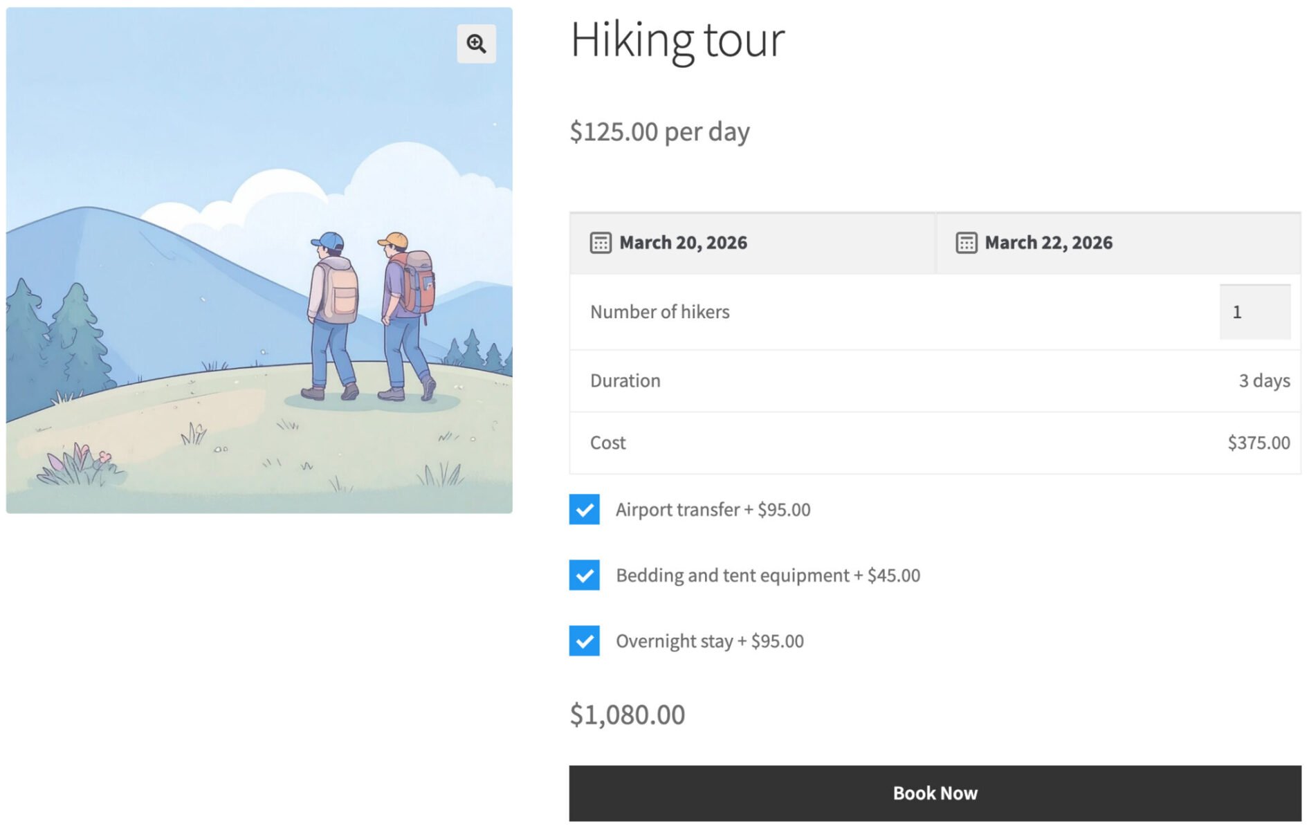 WooCommerce bookings product with add-on options