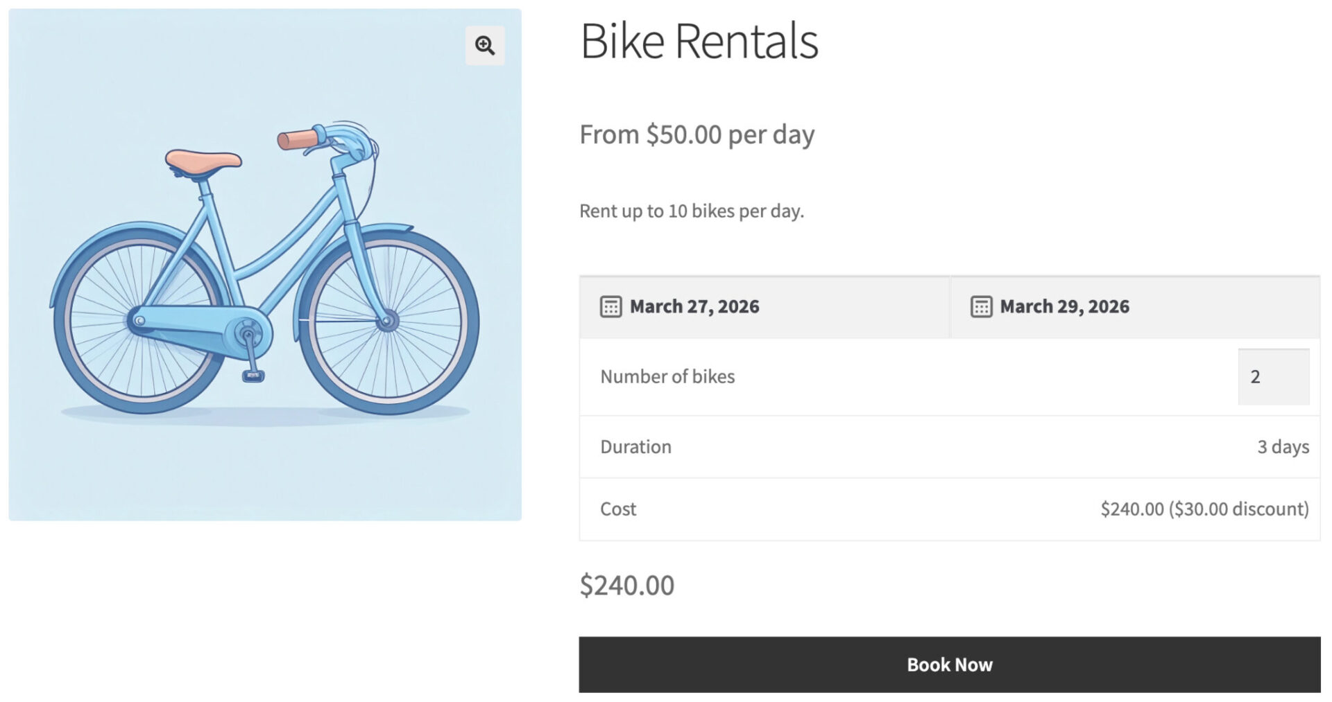 WooCommerce bookings product page