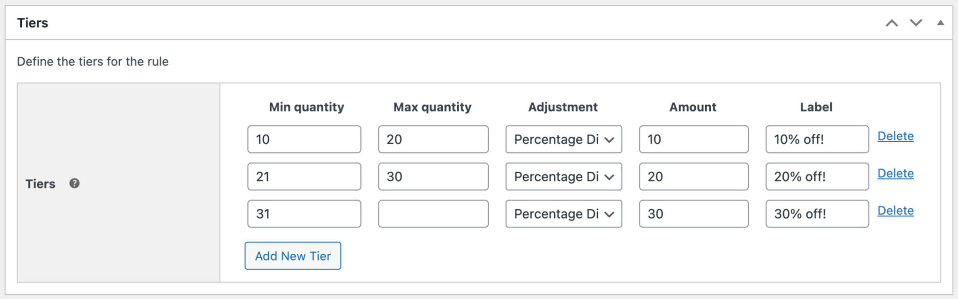 WooCommerce tiered pricing settings